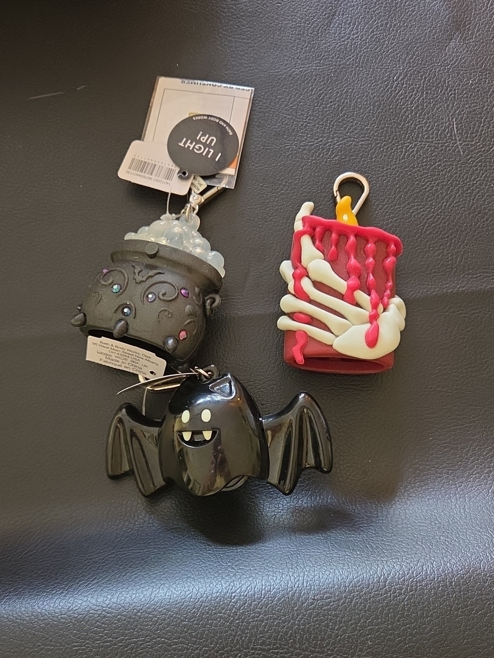 Kids Halloween Bat & Cauldron Keychain Set - Black and Red